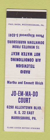 Matchbook Cover - Jo Em Ma Do Court Motel Harrisburg PA