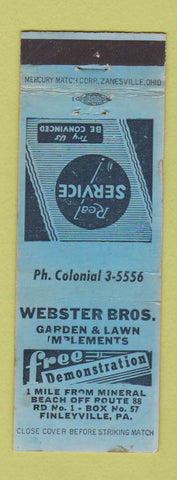 Matchbook Cover - Webster Bros Garden Lawn Mowers Finleyville PA WEAR