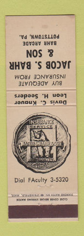 Matchbook Cover - Jacob Bahr & Son Insurance Pottstown PA