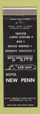 Matchbook Cover - Hotel New Penn New Castle PA