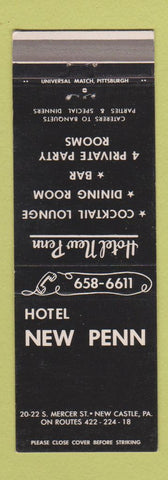 Matchbook Cover - Hotel New Penn New Castle PA