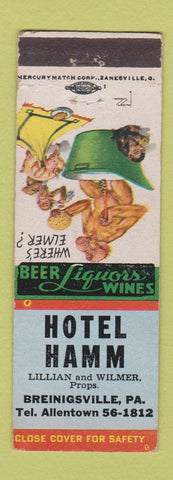 Matchbook Cover - Hotel Hamm Breinigsville PA