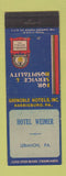 Matchbook Cover - Hotel Weimer Lebanon PA Grenoble