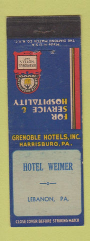 Matchbook Cover - Hotel Weimer Lebanon PA Grenoble