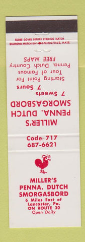 Matchbook Cover - Miller's Pennsylvania Dutch Smorgasbord Lancaster PA