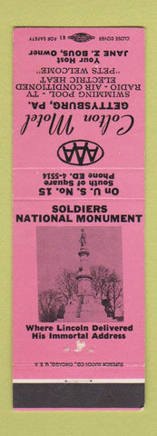 Matchbook Cover - Colton Motel Gettysburg PA Soldiers Monument