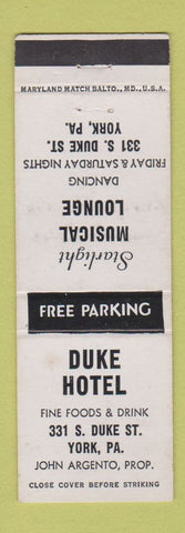 Matchbook Cover - Duke Hotel York PA Starlight Musical Lounge