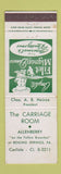 Matchbook Cover - Carriage Room Retaurant Allenberry Boiling Springs PA