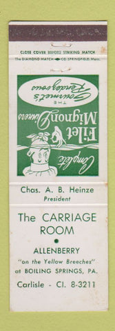 Matchbook Cover - Carriage Room Retaurant Allenberry Boiling Springs PA