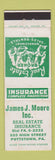 Matchbook Cover - James Moore Real Estate Insurance Pottstown PA
