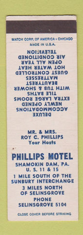 Matchbook Cover - Phillips Motel Selinsgrove PA