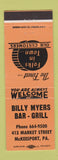 Matchbook Cover - Billy Myers Bar Grill McKeesport PA