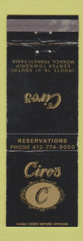 Matchbook Cover - Ciro's Monaca PA