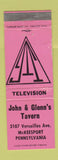 Matchbook Cover - John & Glen's Tavern McKeesport PA