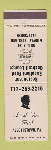 Matchbook Cover - Lincoln View Motel Abbottstown PA Abraham
