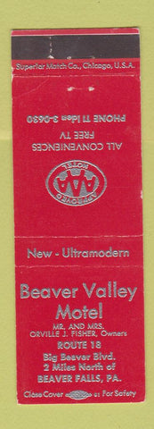Matchbook Cover - Beaver Valley Motel Beaver Falls PA