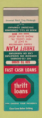 Matchbook Cover - Thrift Plan Loans New Castle PA