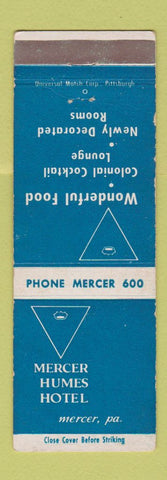 Matchbook Cover - Mercer Humes Hotel Mercer PA WEAR
