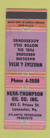 Matchbook Cover - Herr Thompson Oil Lancaster PA Atlantic gas WORN