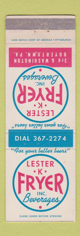 Matchbook Cover - Lester Fryer Beverages beer Boyertown PA