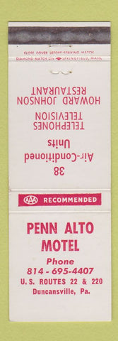 Matchbook Cover - Penn Alto Motel Duncansville PA Howard Johnsons WEAR