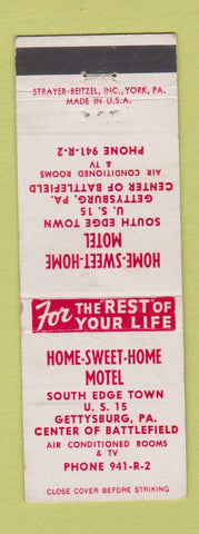 Matchbook Cover - Home Sweet Home Motel Gettysburg PA WEAR