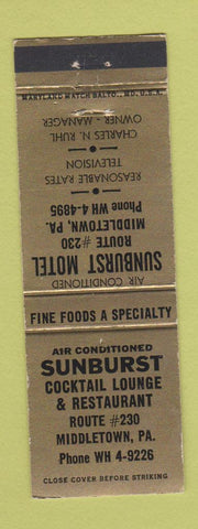 Matchbook Cover - Sunburst Motel Restaurant Middletown PA WEAR