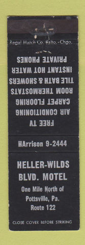 Matchbook Cover - Heller Wilds Blvd Motel Pottsville PA WEAR