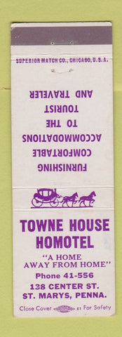 Matchbook Cover - Towne House Homotel St Marys PA