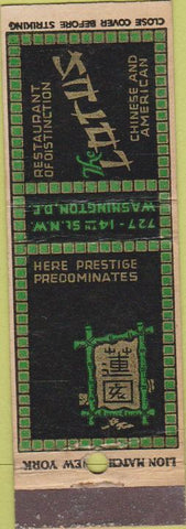 Matchbook Cover - Lotus Chinese Food Washington DC