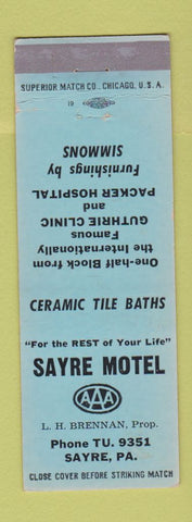 Matchbook Cover - Sayre Motel Sayre PA Simmons Mattresses