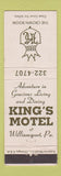 Matchbook Cover - King's Motel Williamsport PA Crown Room