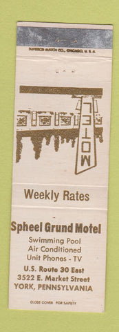 Matchbook Cover - Spheel Grund Motel York PA WEAR