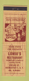 Matchbook Cover - Lomio's Restaurant Rochester NY Liars Club