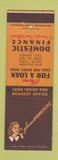 Matchbook Cover - Domestic Finance Loans Rochester Syracuse NY