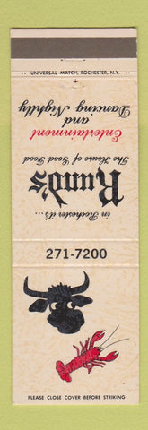 Matchbook Cover - Rund's Restaurant Rochester NY lobster #1