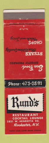 Matchbook Cover - Rund's Restaurant Rochester NY WEAR