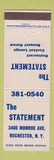 Matchbook Cover - The Statement Rochester NY restaurant