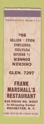 Matchbook Cover - Frank Marshall's Restaurant Rochester NY SAMPLE WEAR
