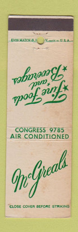 Matchbook Cover - McGreals Restaurant Rochester NY WEAR