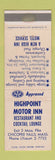 Matchbook Cover - Highpoint Motor Inn Chicopee Falls MA