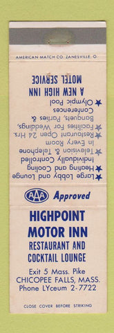 Matchbook Cover - Highpoint Motor Inn Chicopee Falls MA