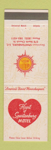 Matchbook Cover - Heart of Spartanburg Motel Quality Motels Spartanburg SC