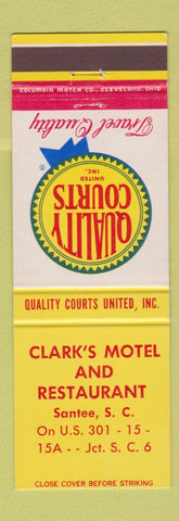 Matchbook Cover - Quality Court Motels Clark's Restaurant Santee SC
