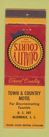 Matchbook Cover - Quality Court Motels Town & Country Allendale SC