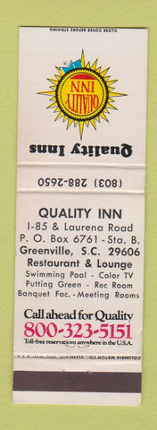 Matchbook Cover - Quality Inns Greenville SC WEAR