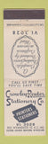 Matchbook Cover - Crowley Reuter Stationery Printers Kansas City MO WEAR