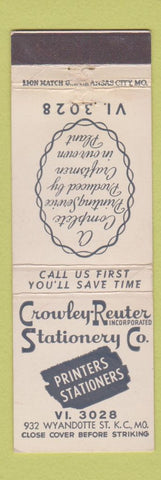 Matchbook Cover - Crowley Reuter Stationery Printers Kansas City MO WEAR