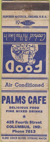 Matchbook Cover - Palms Cafe Columbus IN WORN