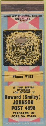 Matchbook Cover - VFW Clarsville TN Smiley Johnson Post WORN